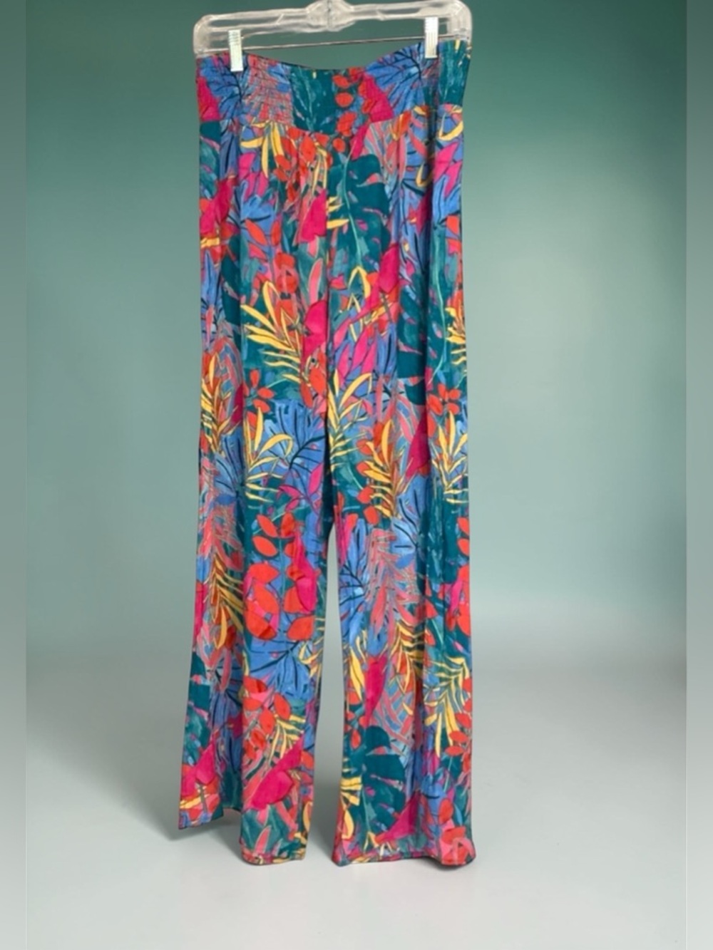 Coconutgirl Tropical Palazzo Women Medium Pants with Side Slits Colorful Beach